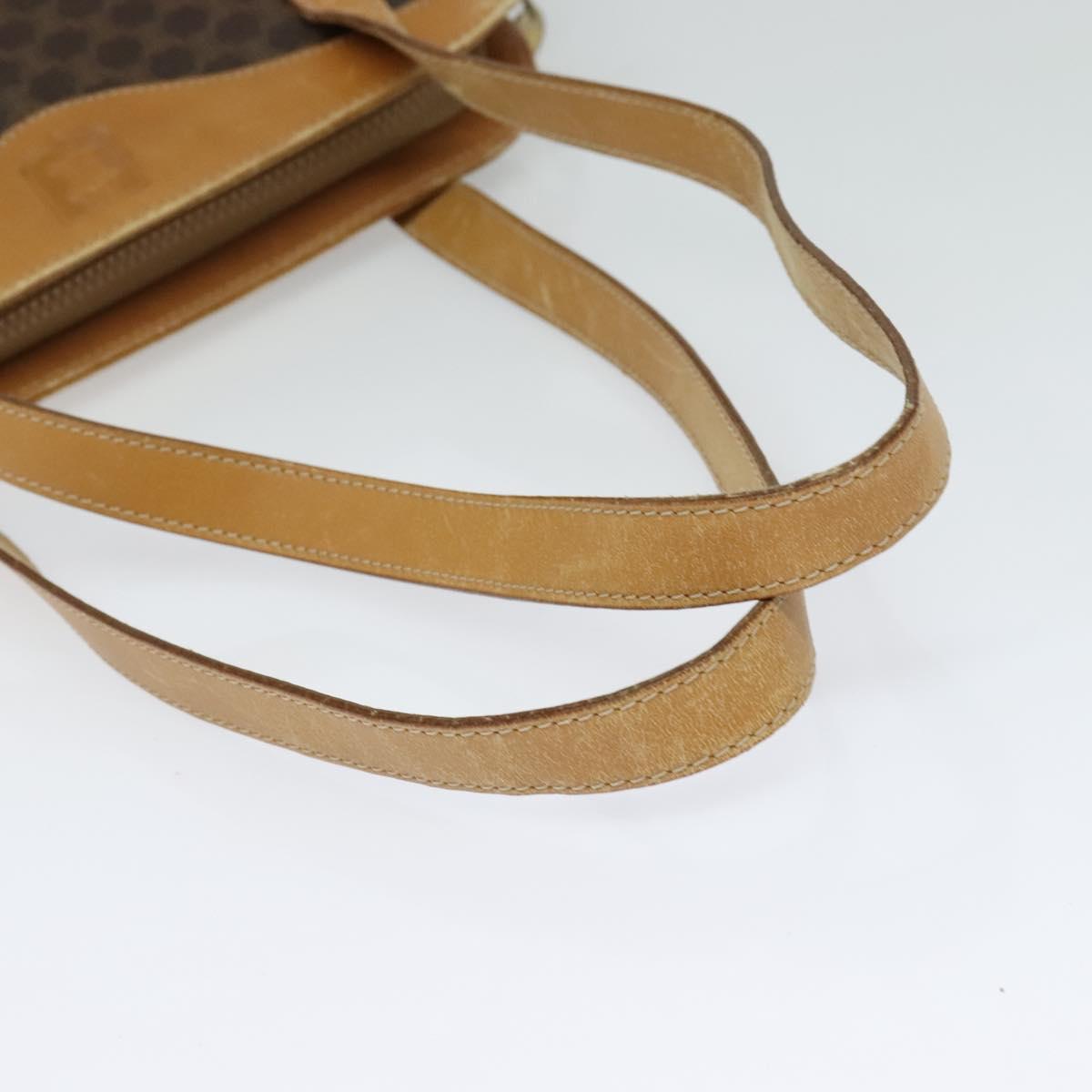 CELINE Macadam Canvas Cicada Shoulder Bag PVC Leather Brown Gold Auth BD771