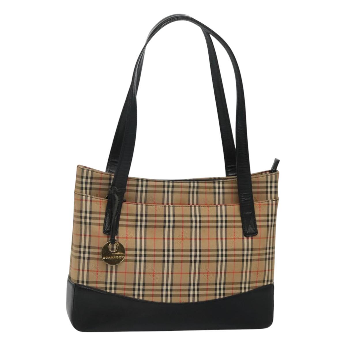 BURBERRY Nova Check Tote Bag Canvas Beige Gold Auth BD772