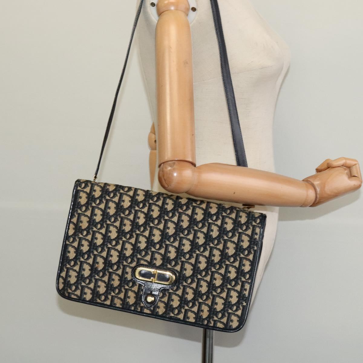 Christian Dior Trotter Canvas Shoulder Bag Navy Auth BD773