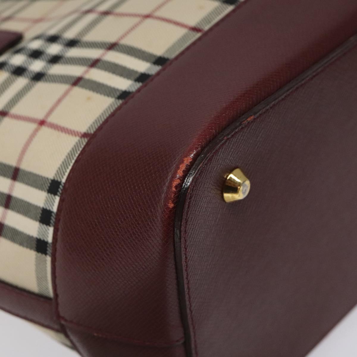 BURBERRY Nova Check Hand Bag Canvas Leather Beige Gold Auth BD809