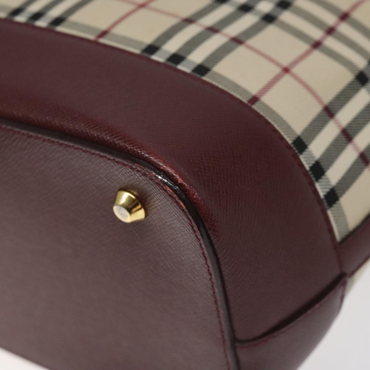 BURBERRY Nova Check Hand Bag Canvas Leather Beige Gold Auth BD809