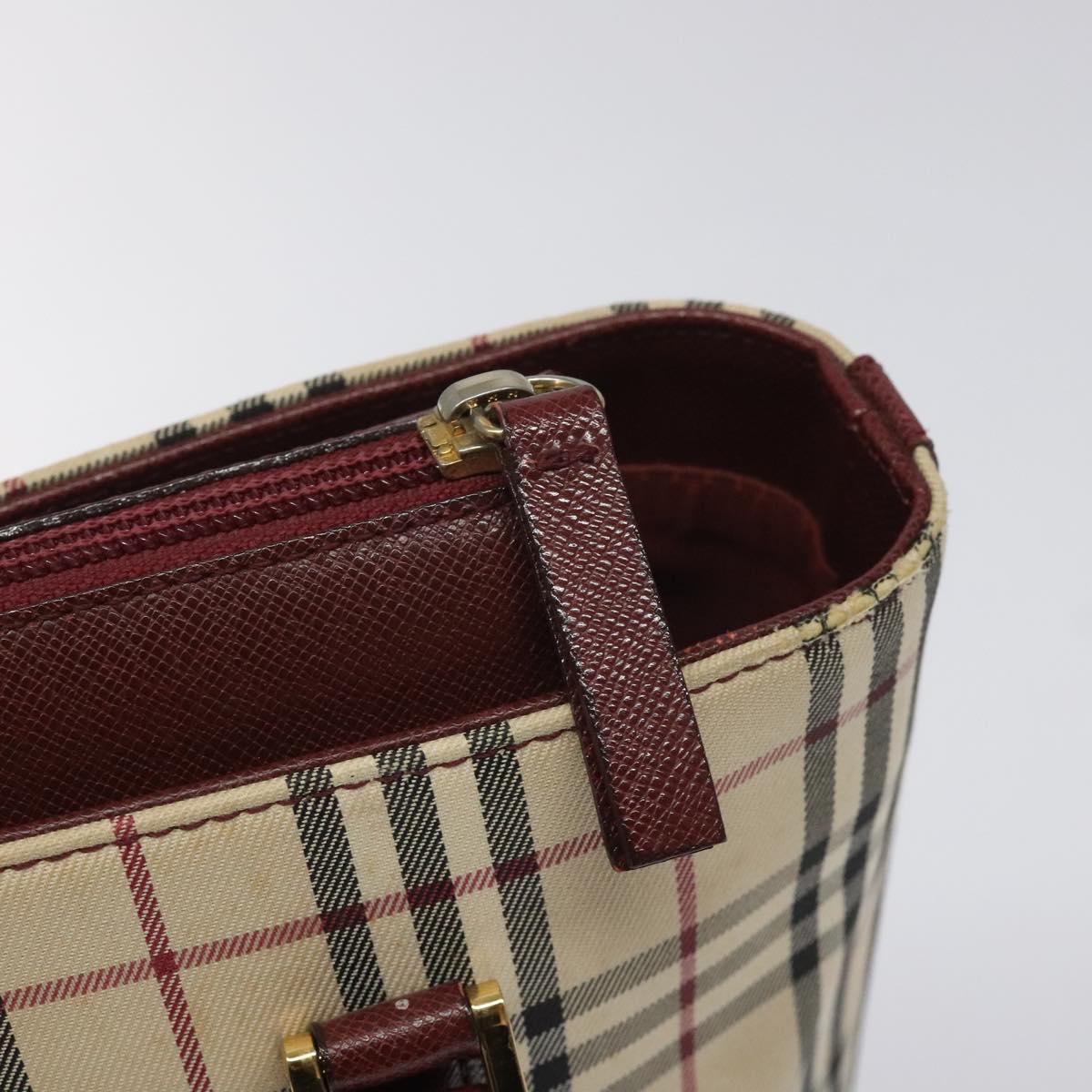 BURBERRY Nova Check Hand Bag Canvas Leather Beige Gold Auth BD809