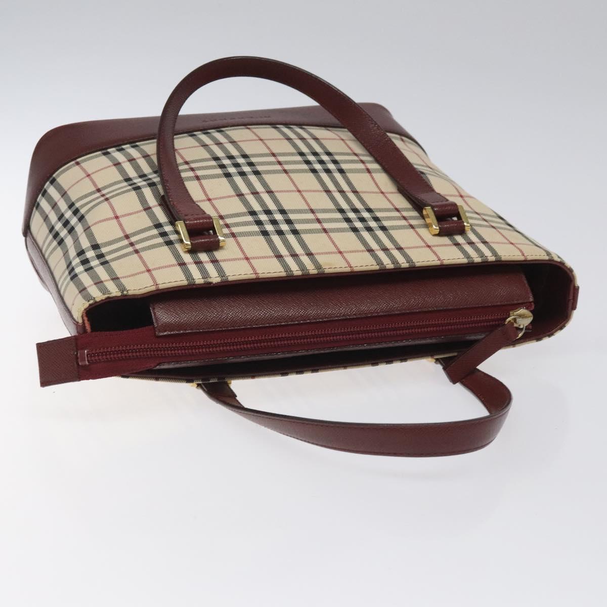 BURBERRY Nova Check Hand Bag Canvas Leather Beige Gold Auth BD809