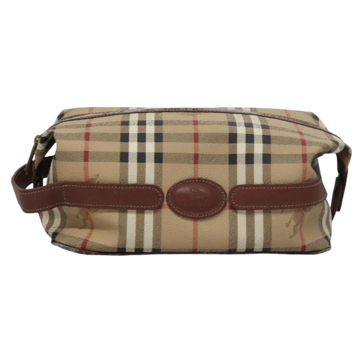 Burberrys Nova Check Clutch Bag PVC Leather Beige Auth BD815