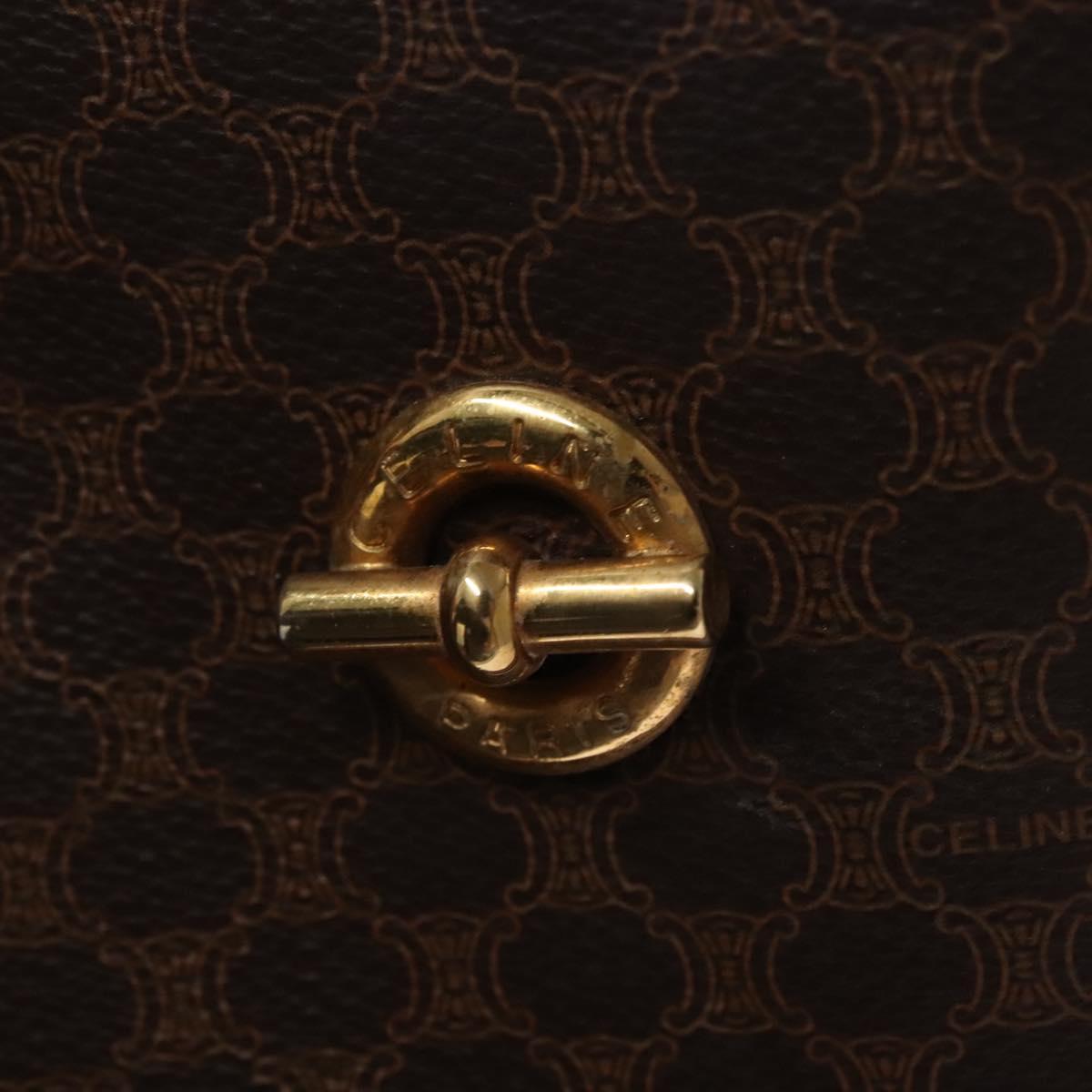 CELINE Macadam Canvas Hand Bag PVC Leather Gold Brown Auth BD816