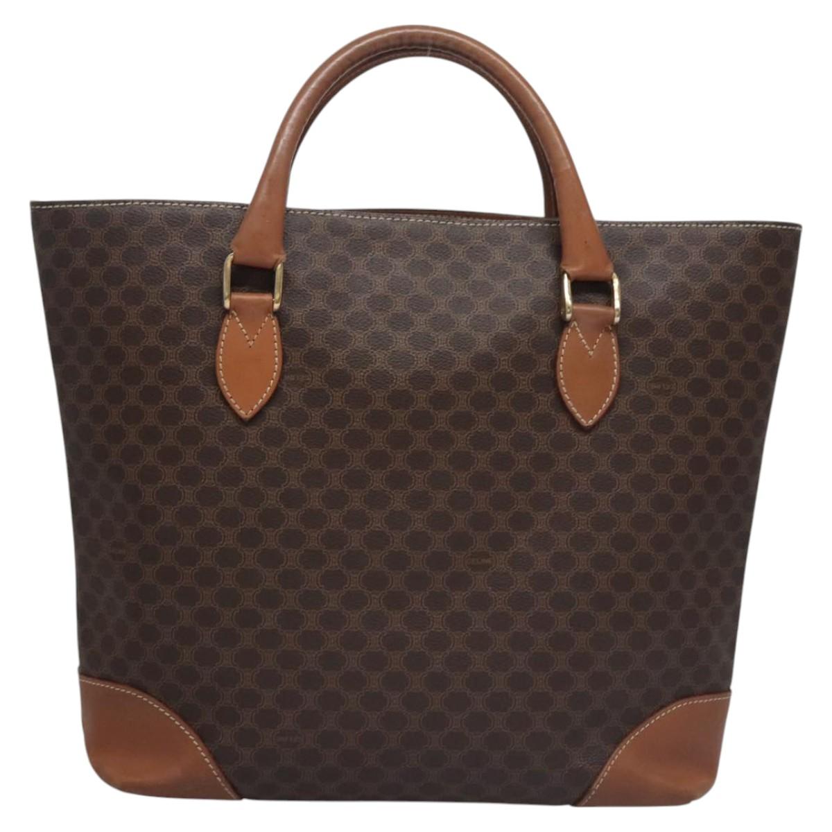 CELINE Macadam Canvas Hand Bag PVC Leather Gold Brown Auth BD816