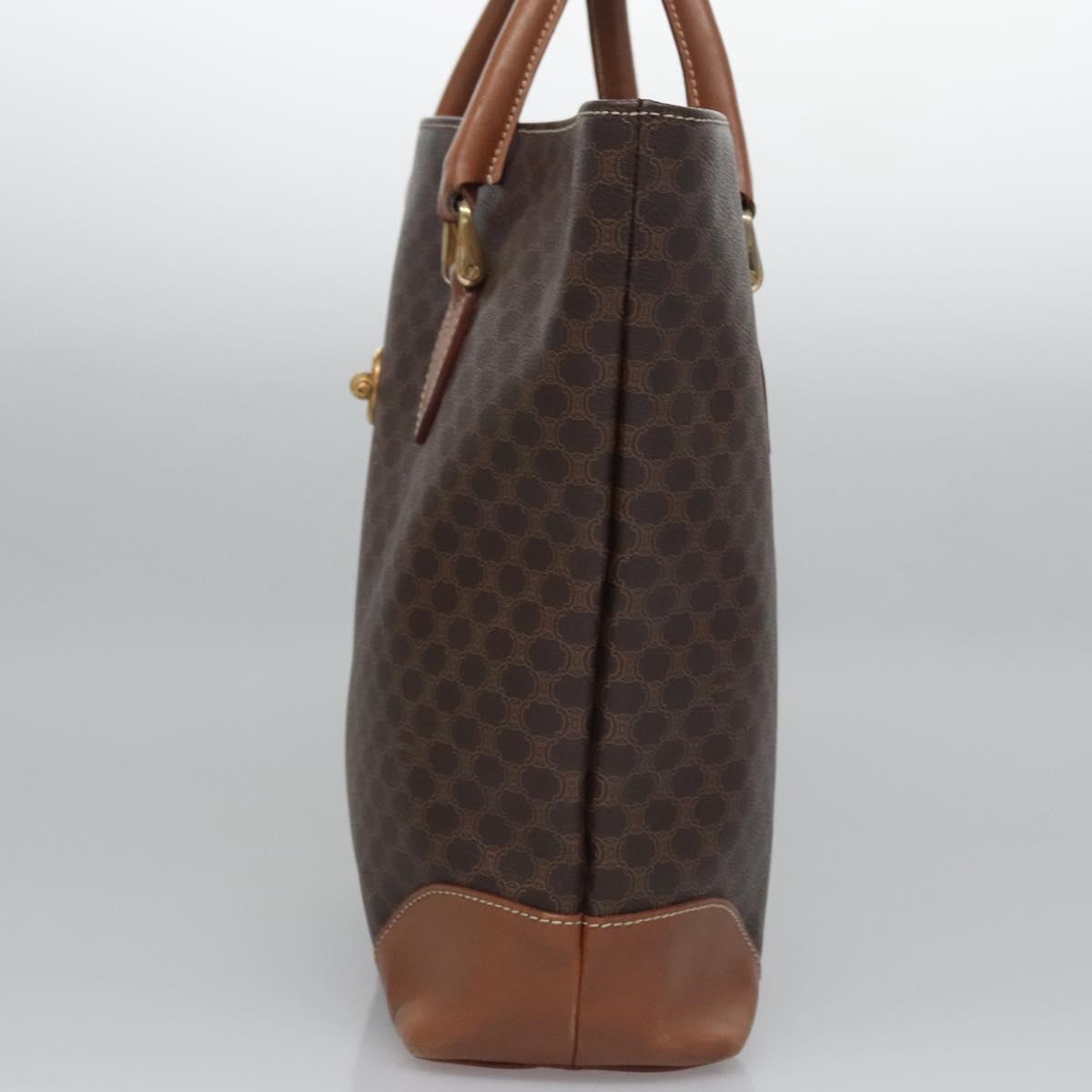 CELINE Macadam Canvas Hand Bag PVC Leather Gold Brown Auth BD816