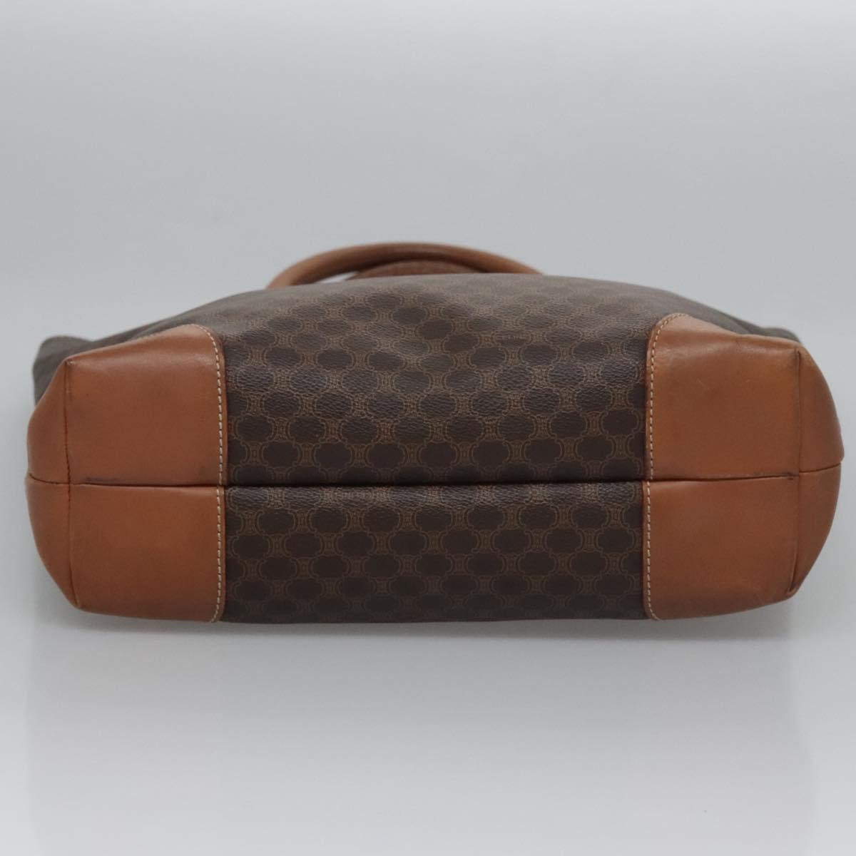 CELINE Macadam Canvas Hand Bag PVC Leather Gold Brown Auth BD816