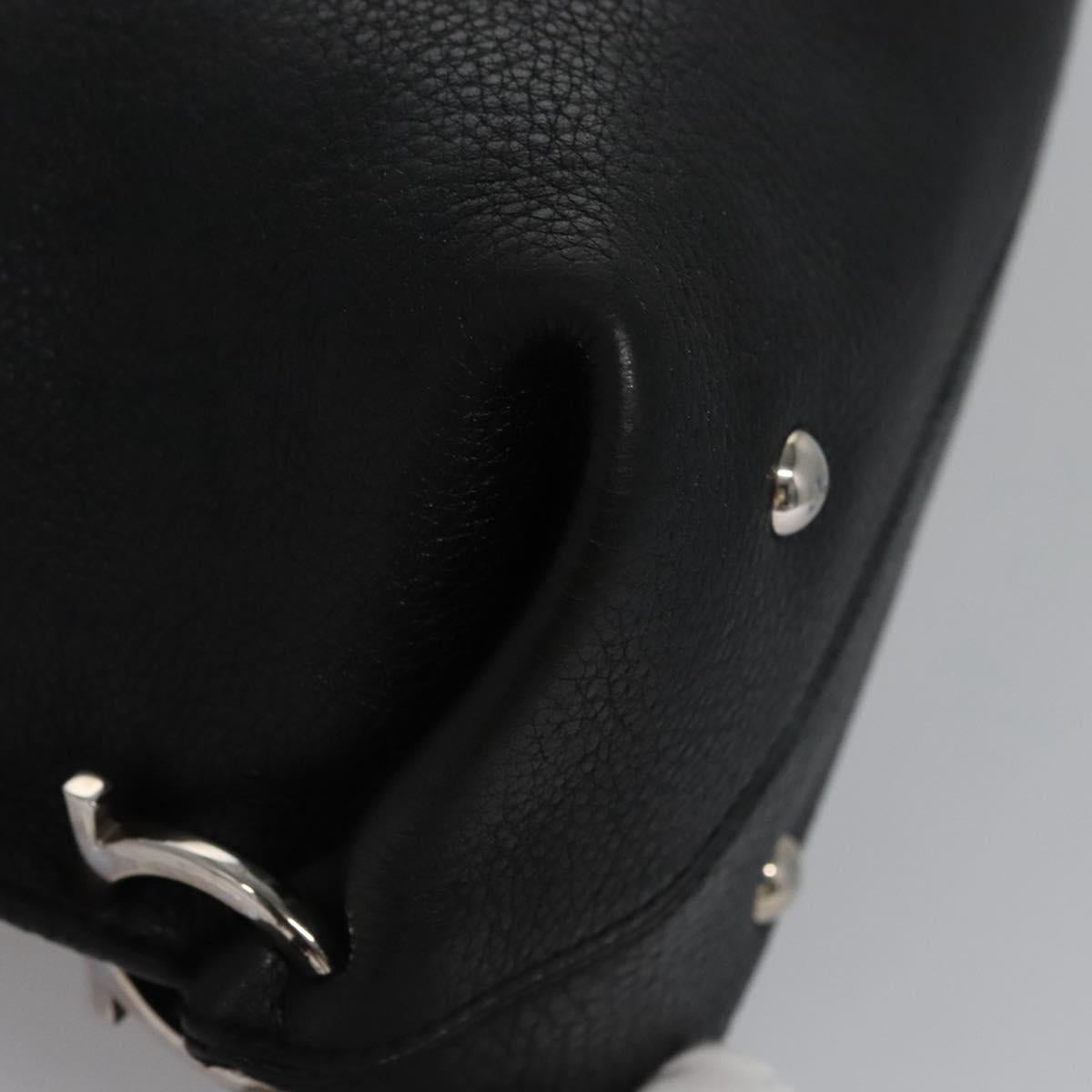 Salvatore Ferragamo Gancini Hand Bag Leather Black Silver Auth BD817