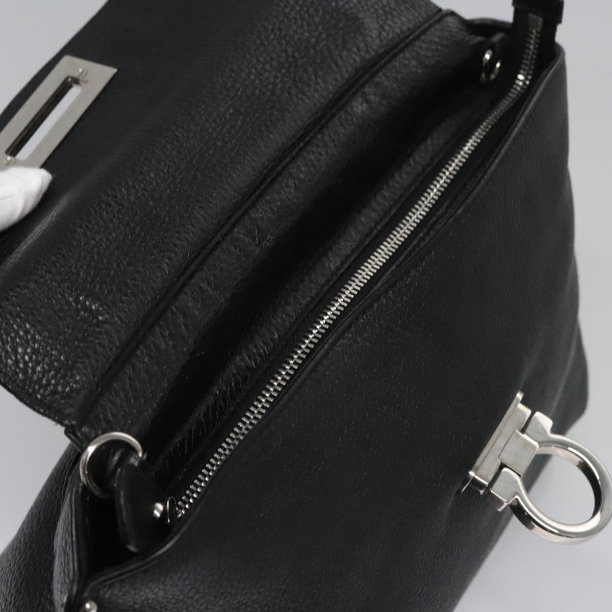 Salvatore Ferragamo Gancini Hand Bag Leather Black Silver Auth BD817