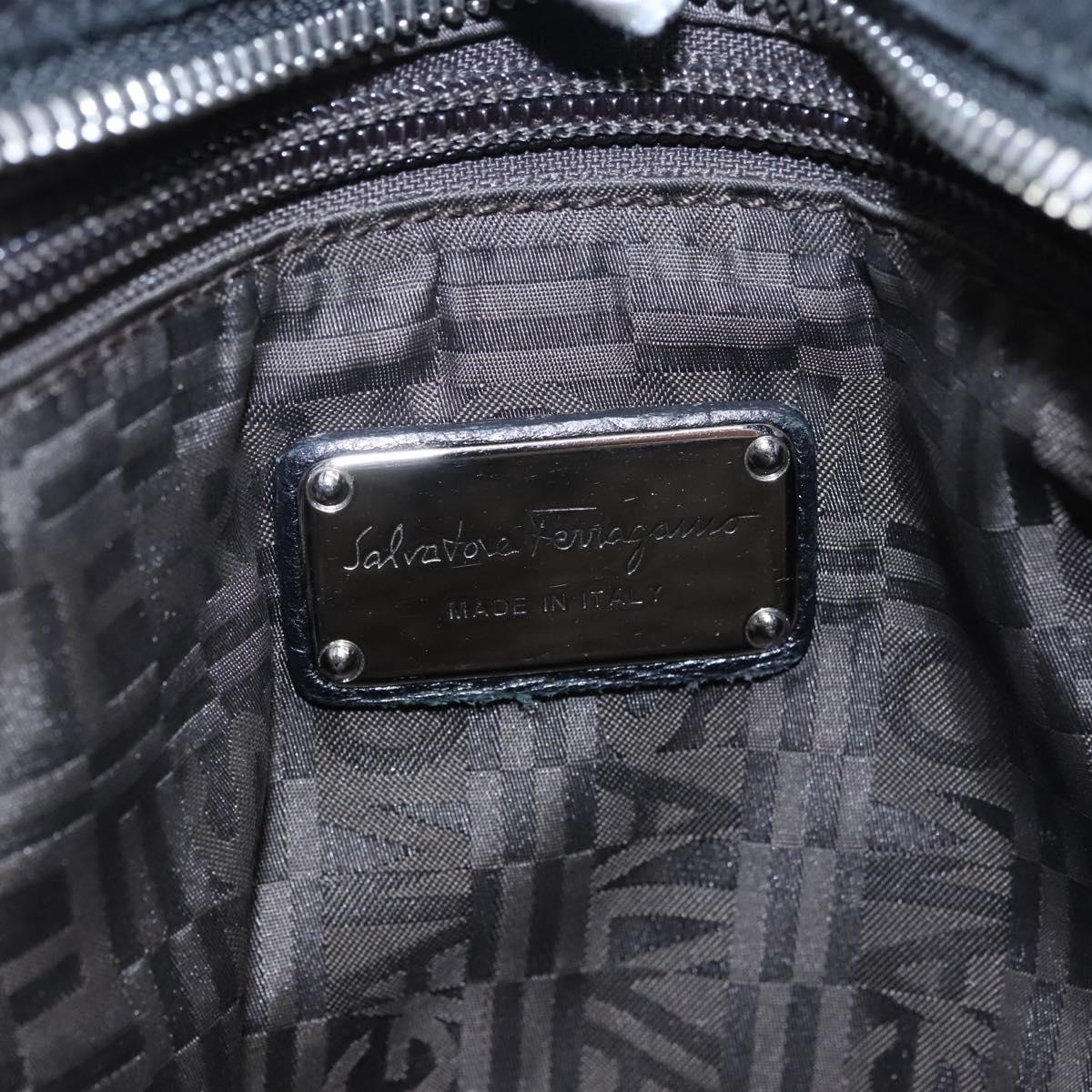 Salvatore Ferragamo Gancini Hand Bag Leather Black Silver Auth BD817