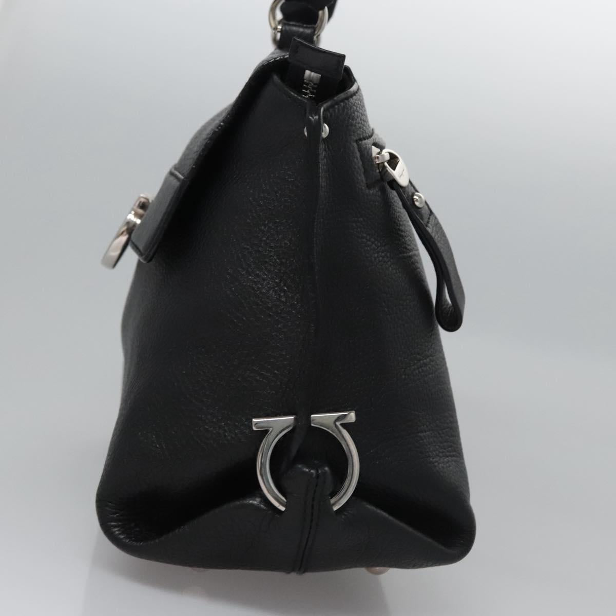 Salvatore Ferragamo Gancini Hand Bag Leather Black Silver Auth BD817