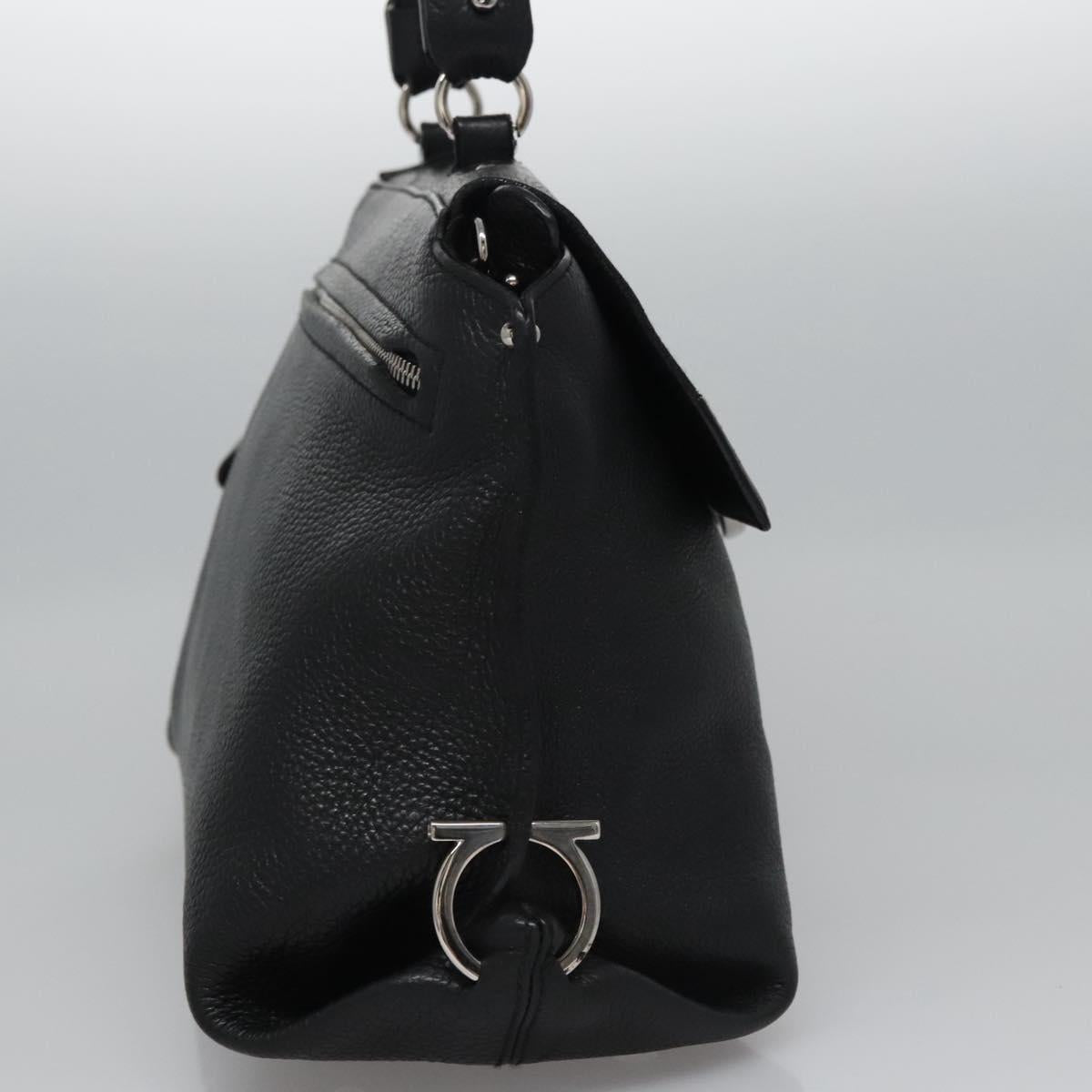 Salvatore Ferragamo Gancini Hand Bag Leather Black Silver Auth BD817