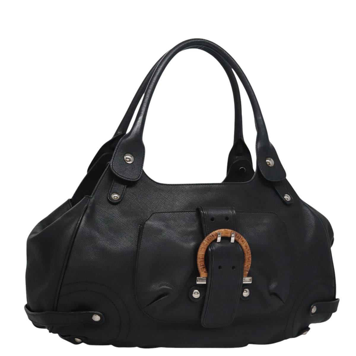 Salvatore Ferragamo Shoulder Bag Leather Black Auth BD836