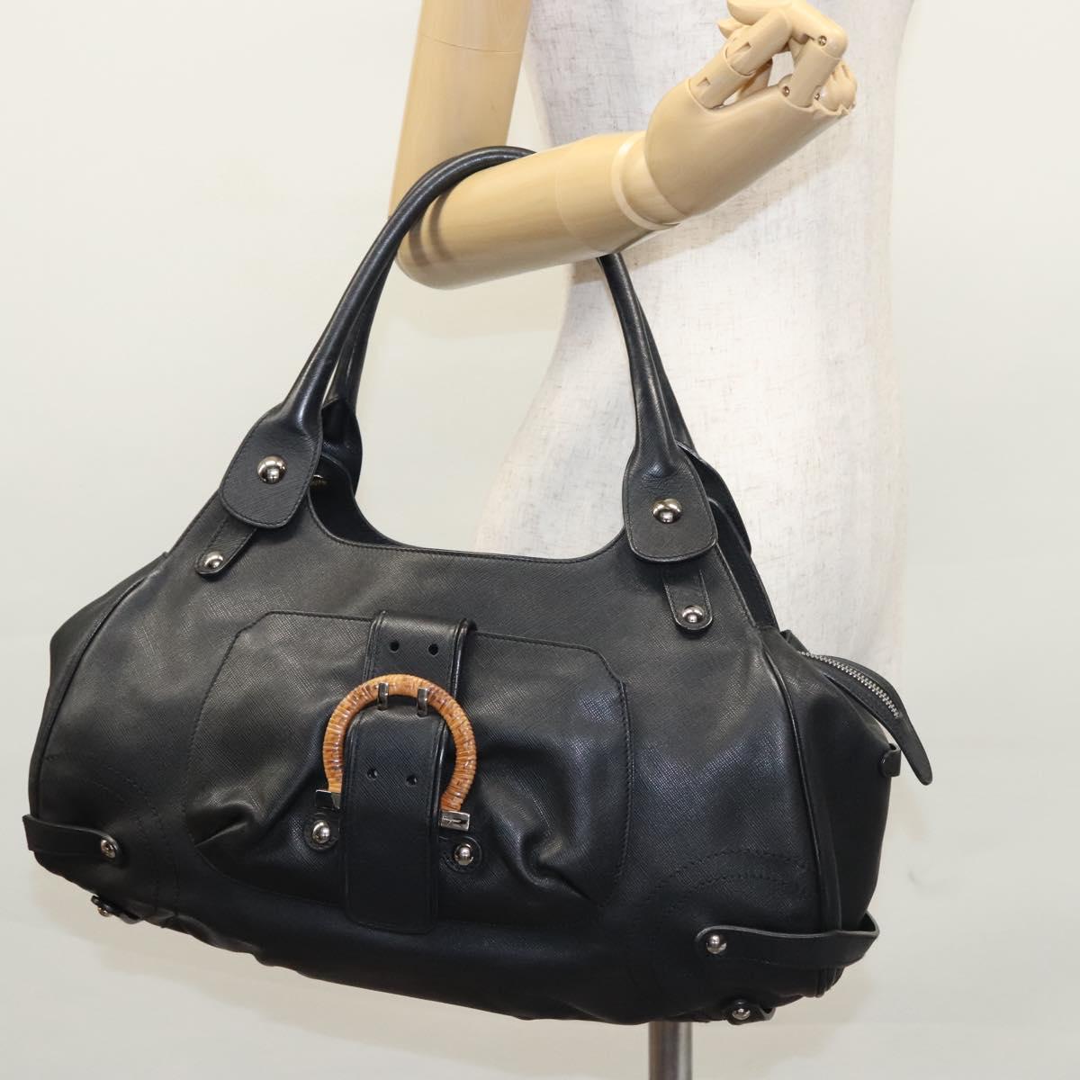 Salvatore Ferragamo Shoulder Bag Leather Black Auth BD836