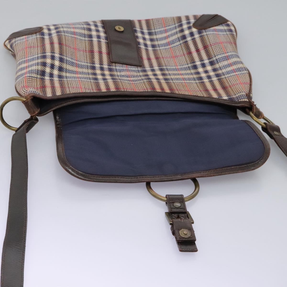 BURBERRY Nova Check Blue Label Shoulder Bag Canvas Beige Auth BD899