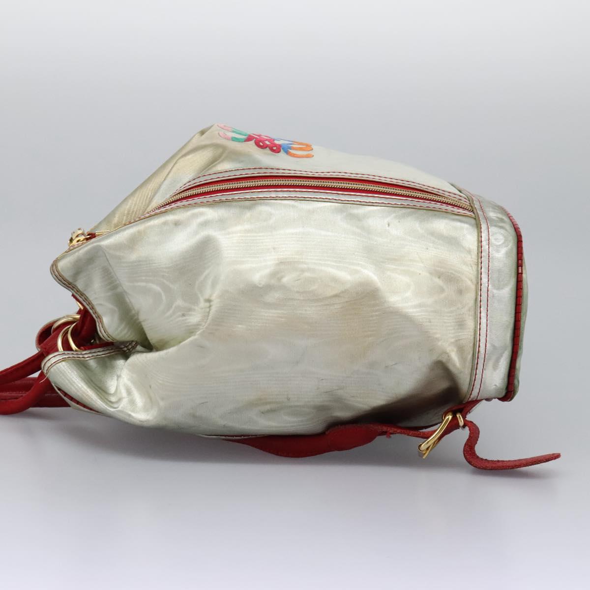 LOEWE Anagram Backpack PVC Leather Silver Auth BD905