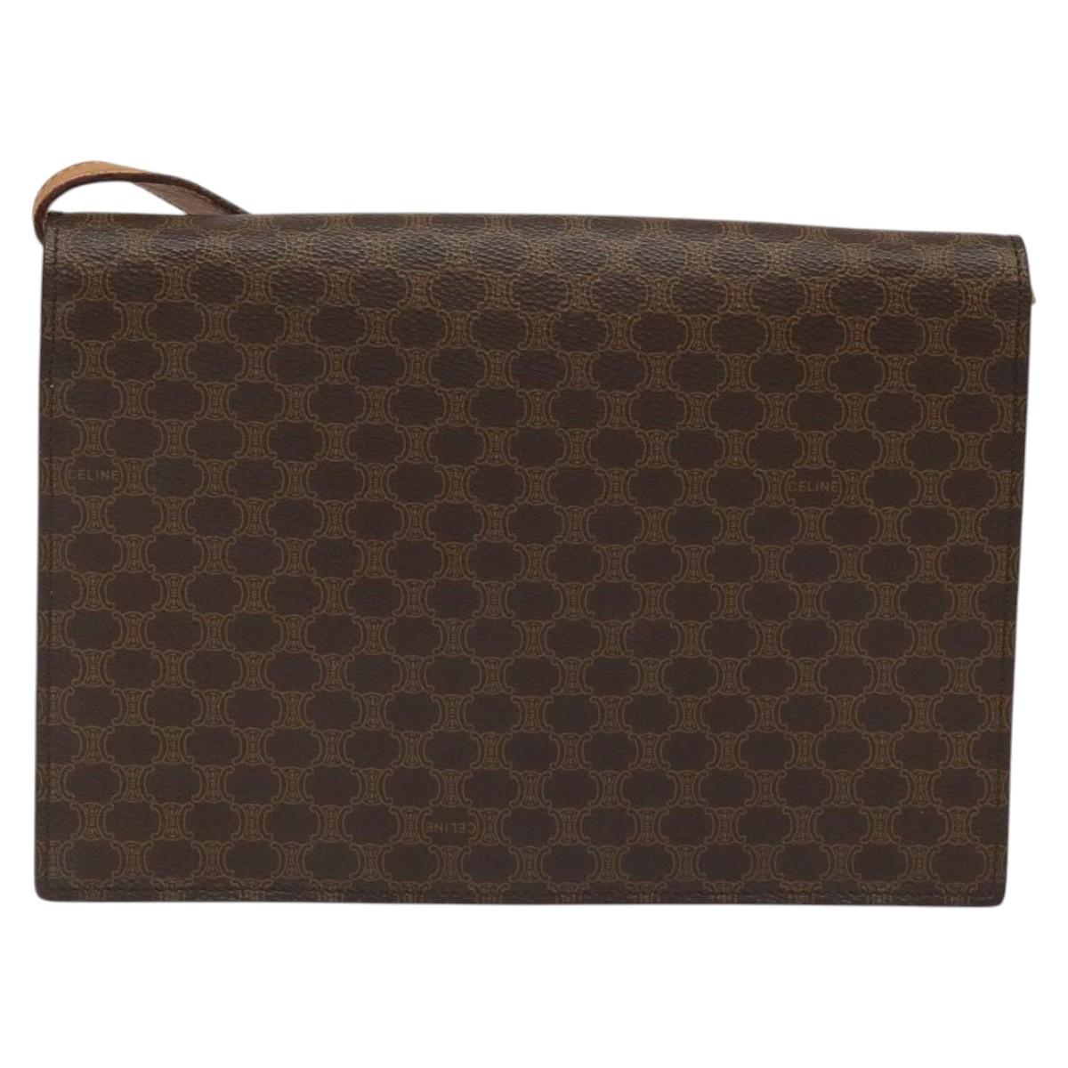 CELINE Macadam Canvas Shoulder Bag PVC Leather Brown Gold Auth BD908