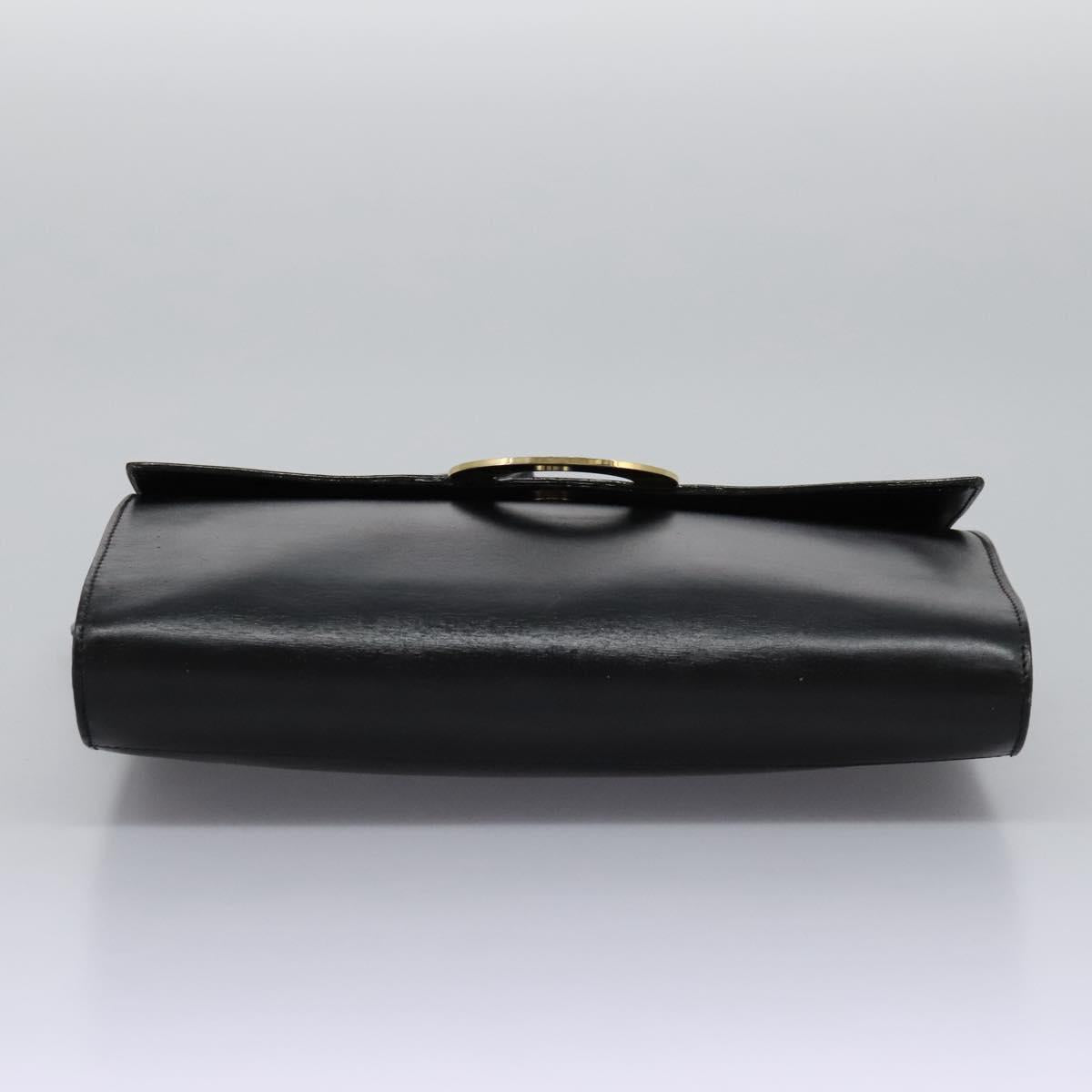 CELINE Circle Shoulder Bag Leather Black Gold Auth BD909