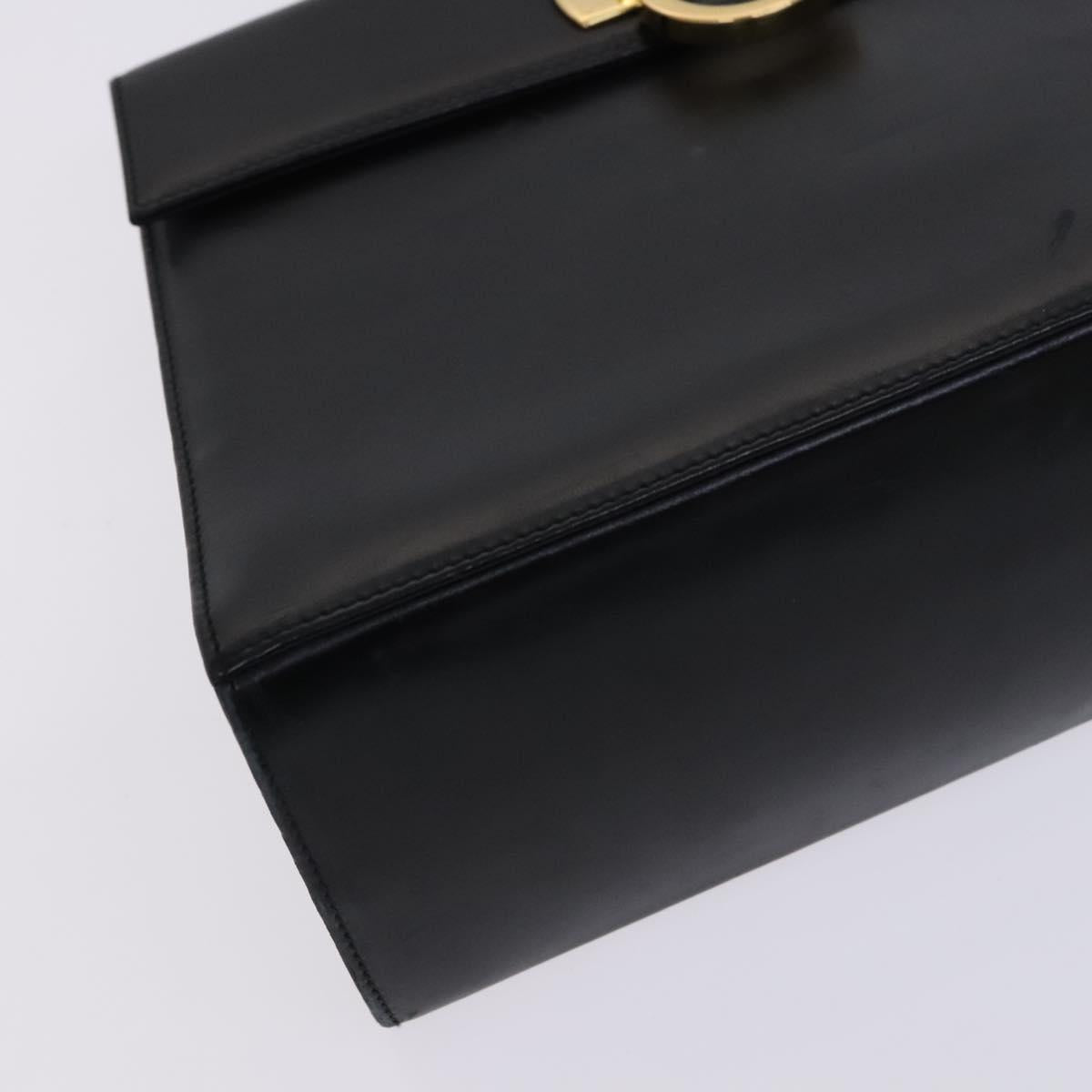 Salvatore Ferragamo Gancini Hand Bag Leather 2way Black Gold Auth BD910