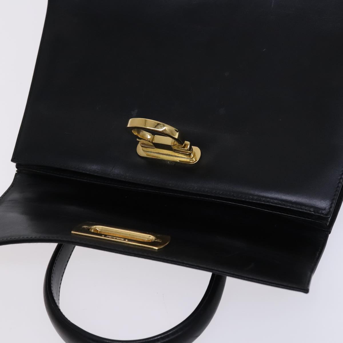 Salvatore Ferragamo Gancini Hand Bag Leather 2way Black Gold Auth BD910