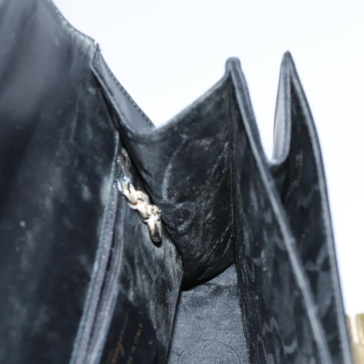 Salvatore Ferragamo Gancini Hand Bag Leather 2way Black Gold Auth BD910