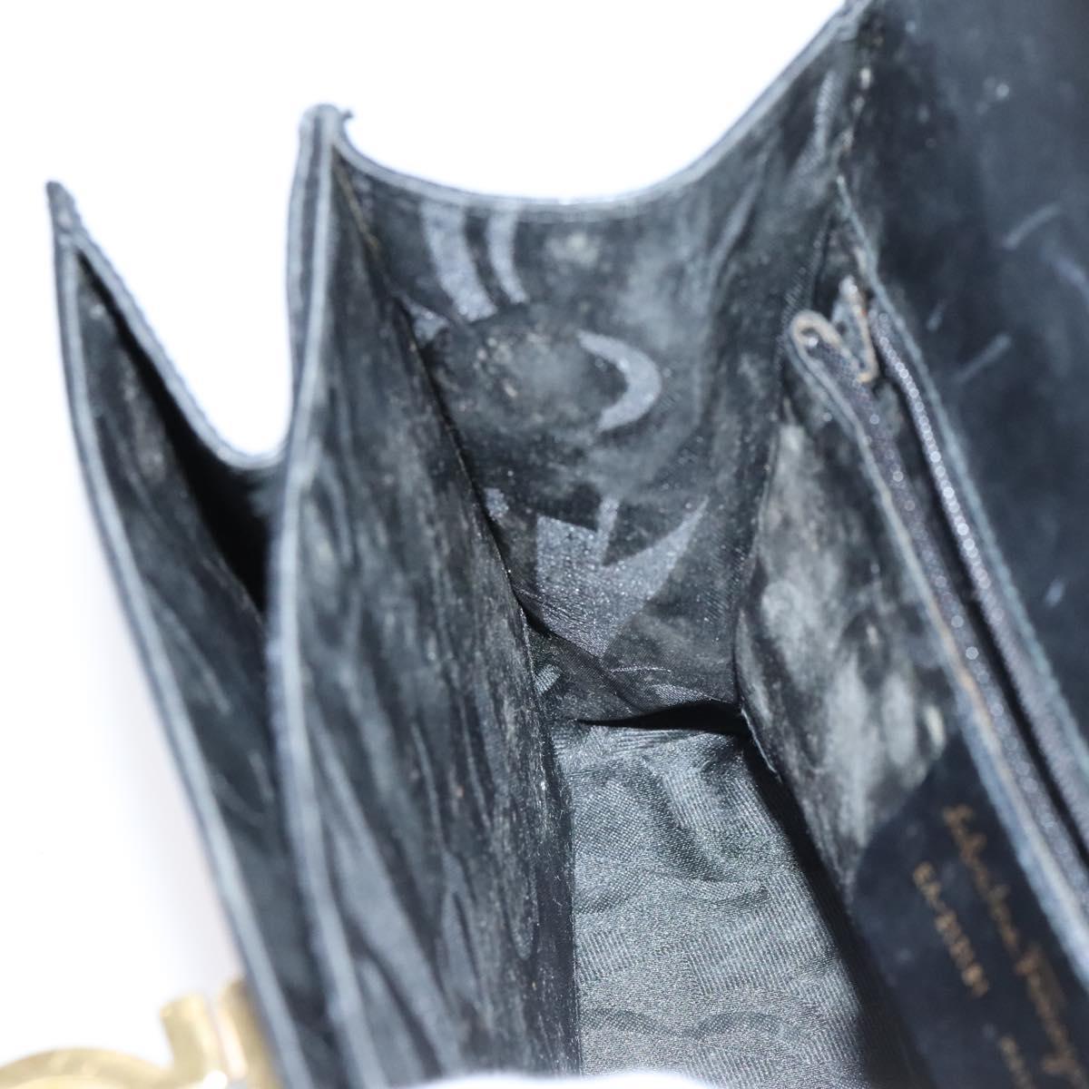 Salvatore Ferragamo Gancini Hand Bag Leather 2way Black Gold Auth BD910