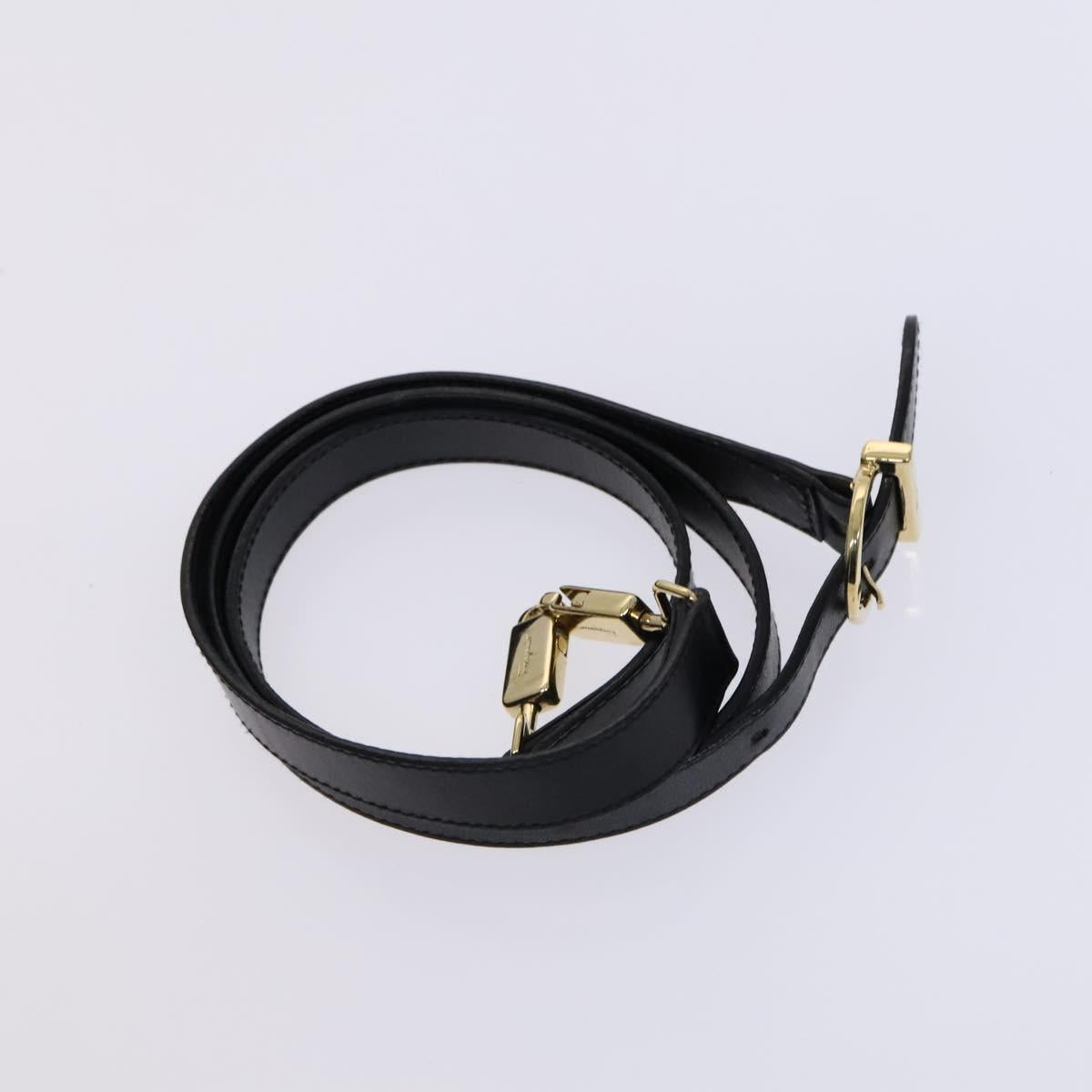 Salvatore Ferragamo Gancini Hand Bag Leather 2way Black Gold Auth BD910