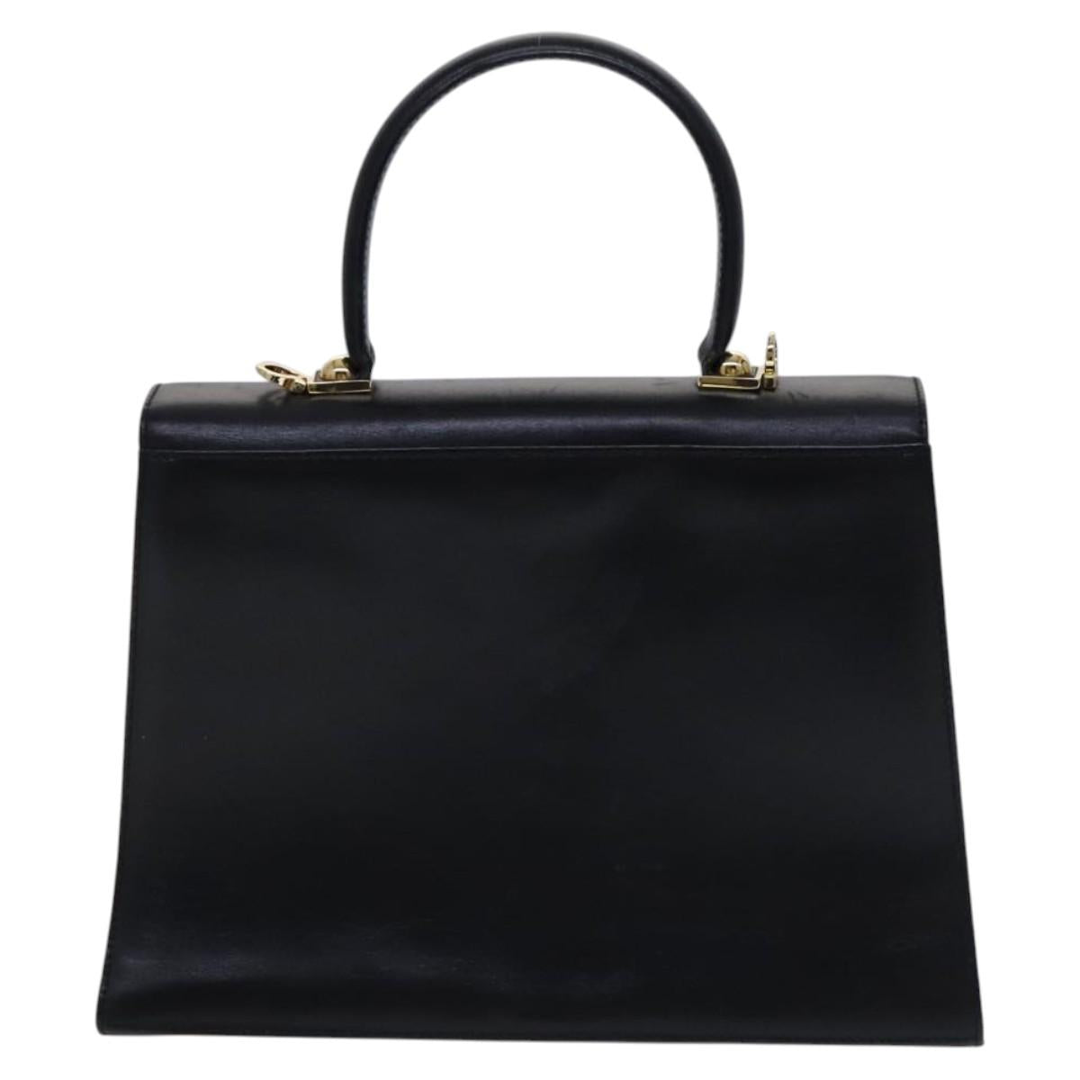 Salvatore Ferragamo Gancini Hand Bag Leather 2way Black Gold Auth BD910