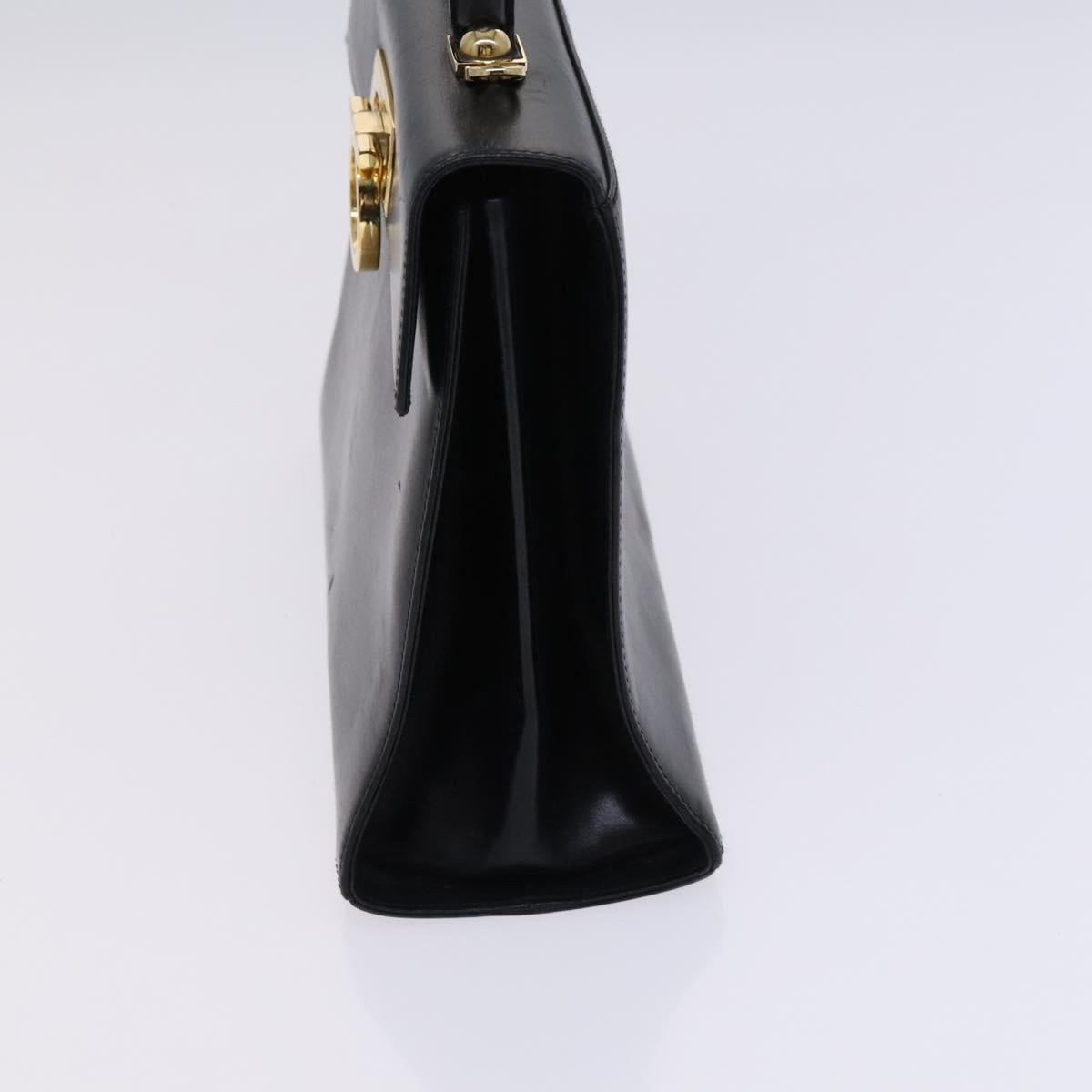 Salvatore Ferragamo Gancini Hand Bag Leather 2way Black Gold Auth BD910