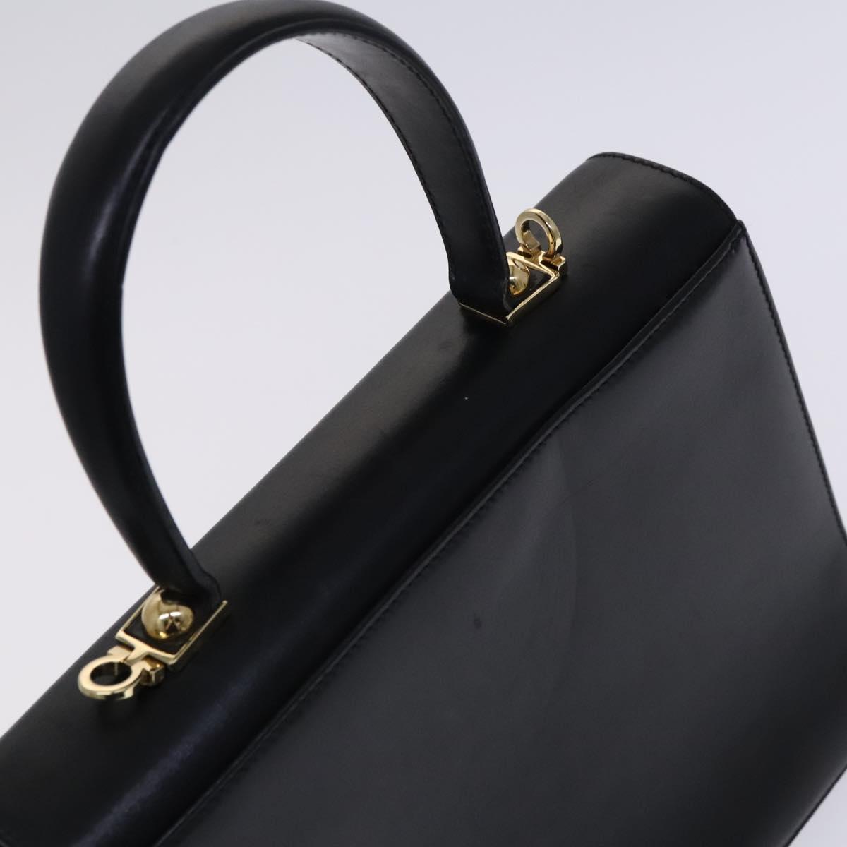 Salvatore Ferragamo Gancini Hand Bag Leather 2way Black Gold Auth BD910