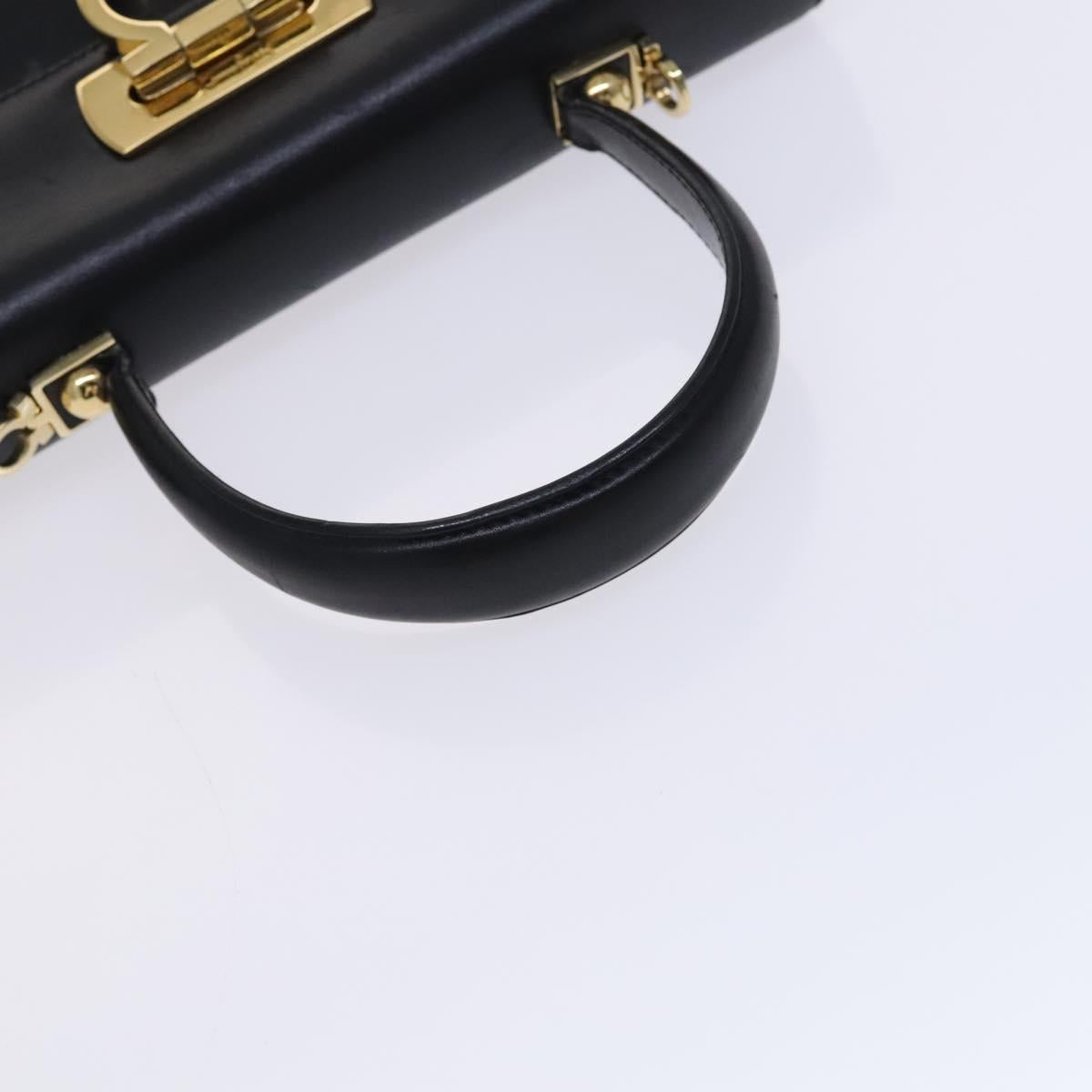 Salvatore Ferragamo Gancini Hand Bag Leather 2way Black Gold Auth BD910