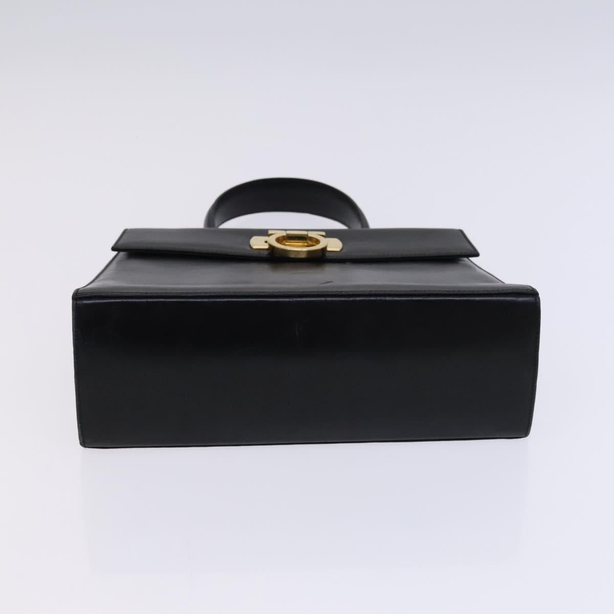 Salvatore Ferragamo Gancini Hand Bag Leather 2way Black Gold Auth BD910
