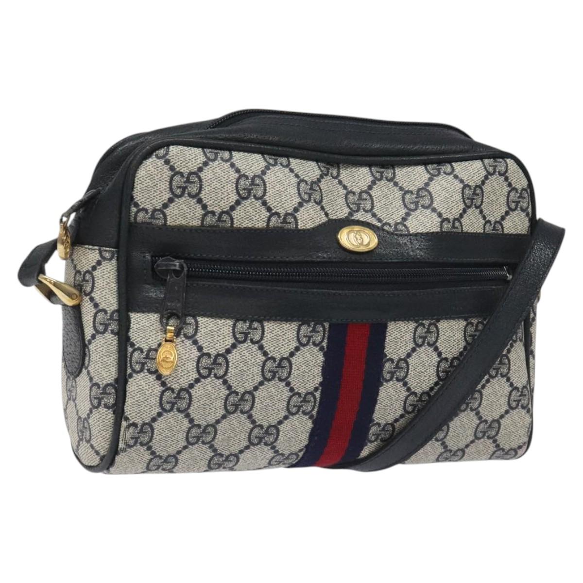 GUCCI GG Supreme Sherry Line Shoulder Bag PVC Navy Red 010 378 Auth BD927