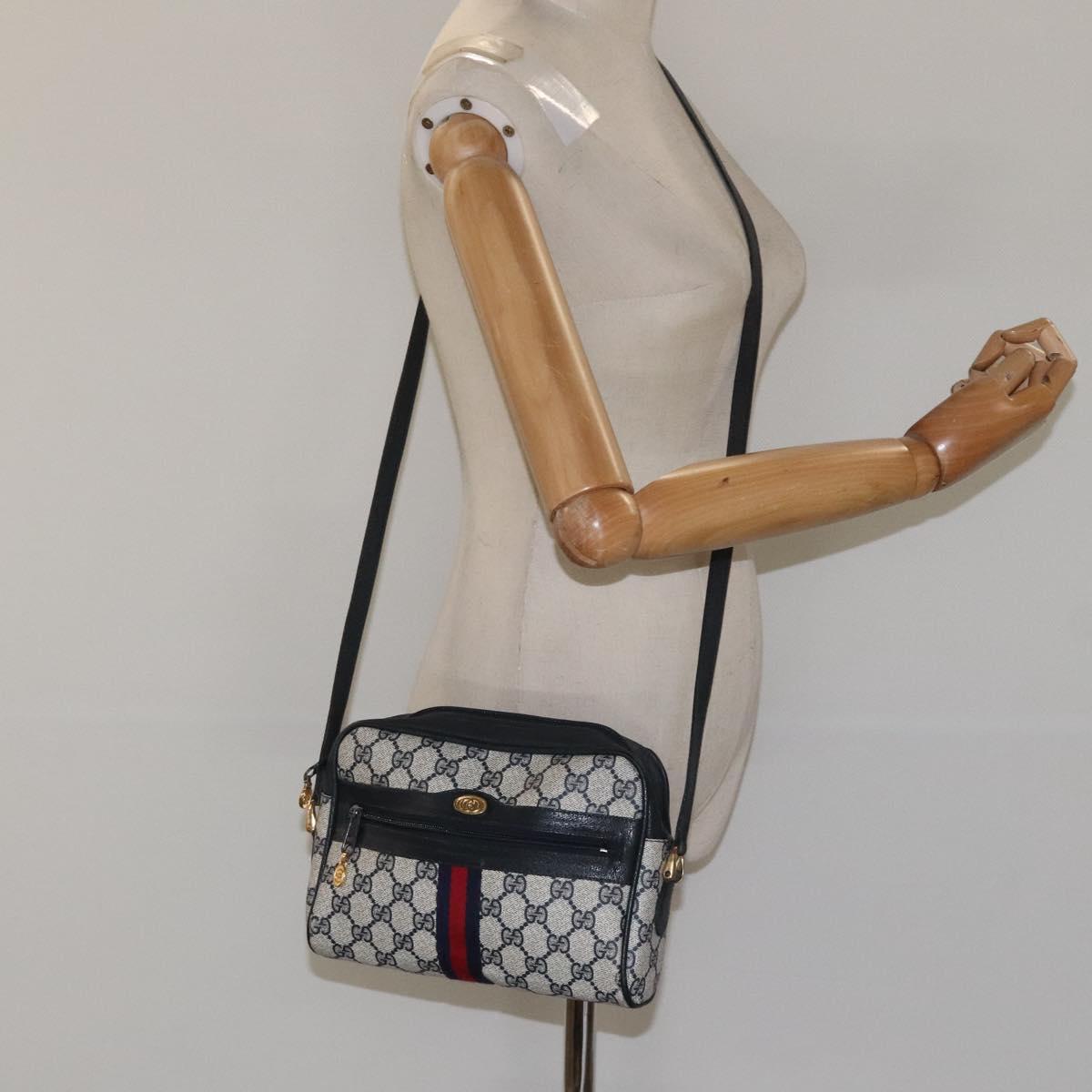 GUCCI GG Supreme Sherry Line Shoulder Bag PVC Navy Red 010 378 Auth BD927