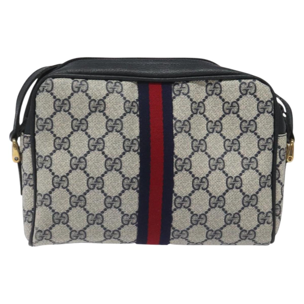 GUCCI GG Supreme Sherry Line Shoulder Bag PVC Navy Red 010 378 Auth BD927