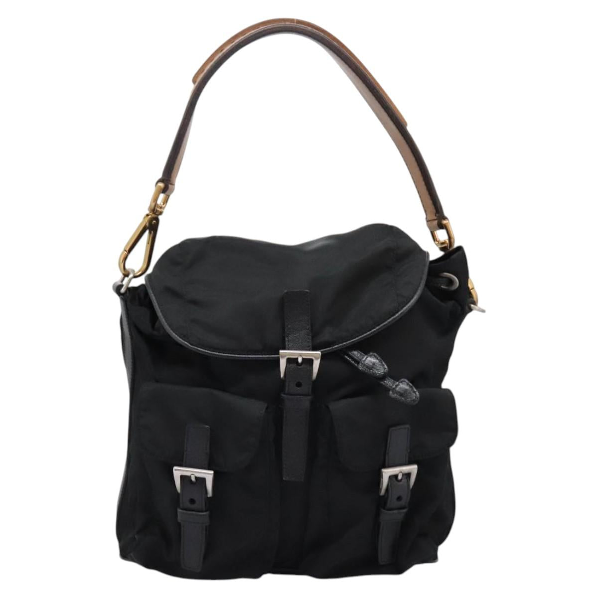 PRADA Shoulder Bag Nylon Black Gold Auth BD928V