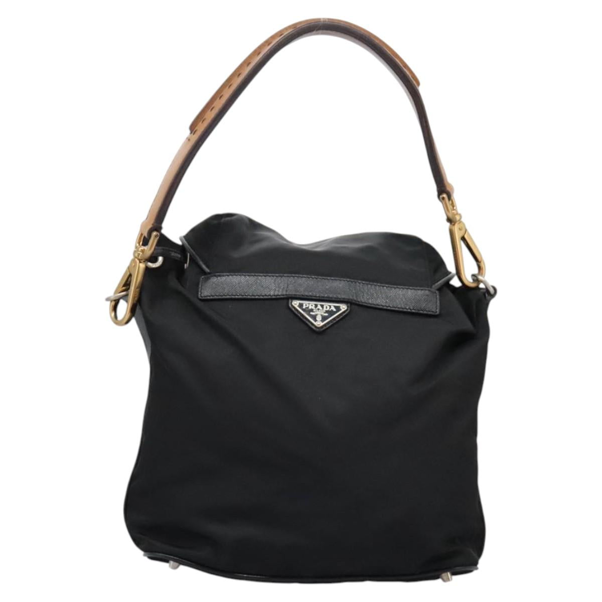 PRADA Shoulder Bag Nylon Black Gold Auth BD928V