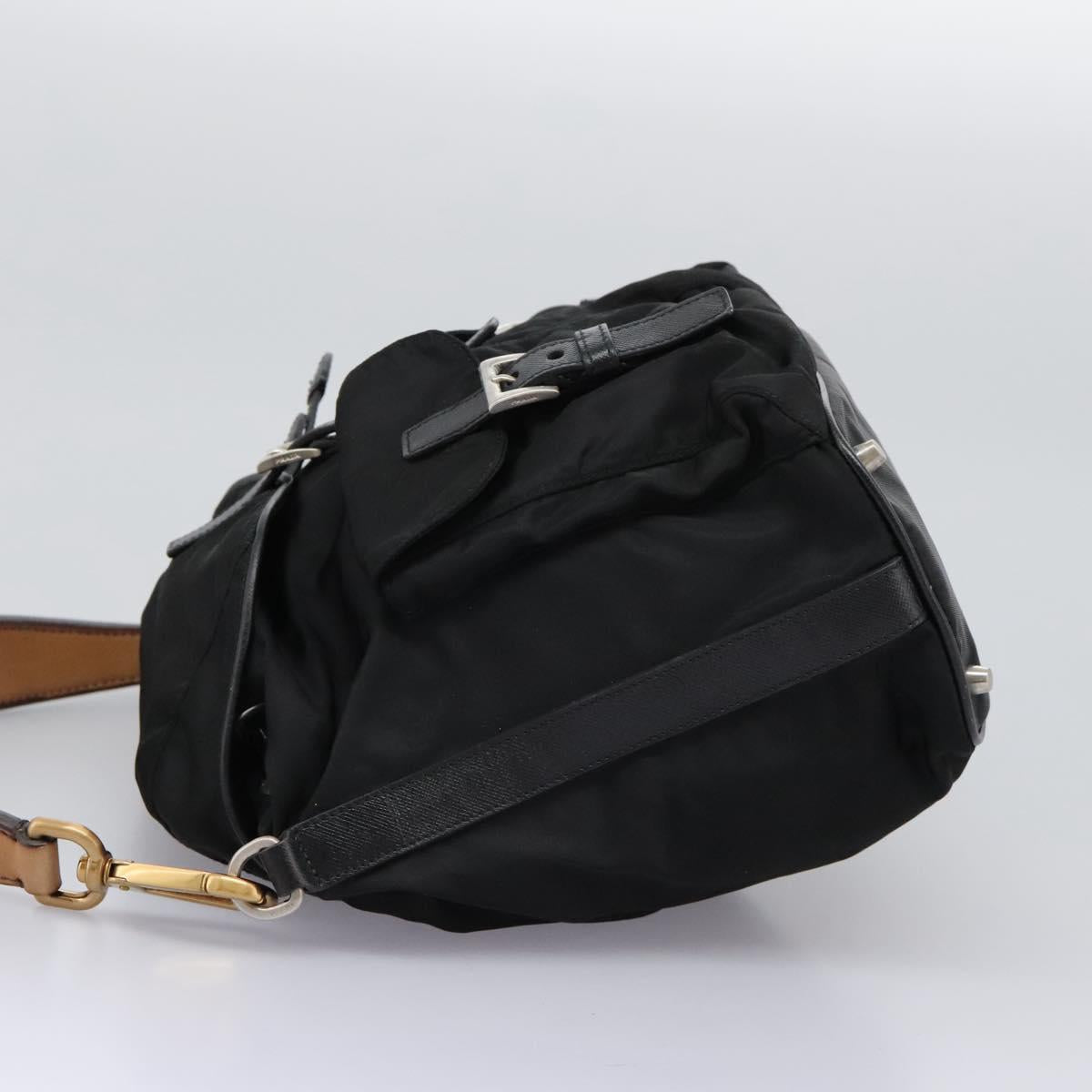 PRADA Shoulder Bag Nylon Black Gold Auth BD928V