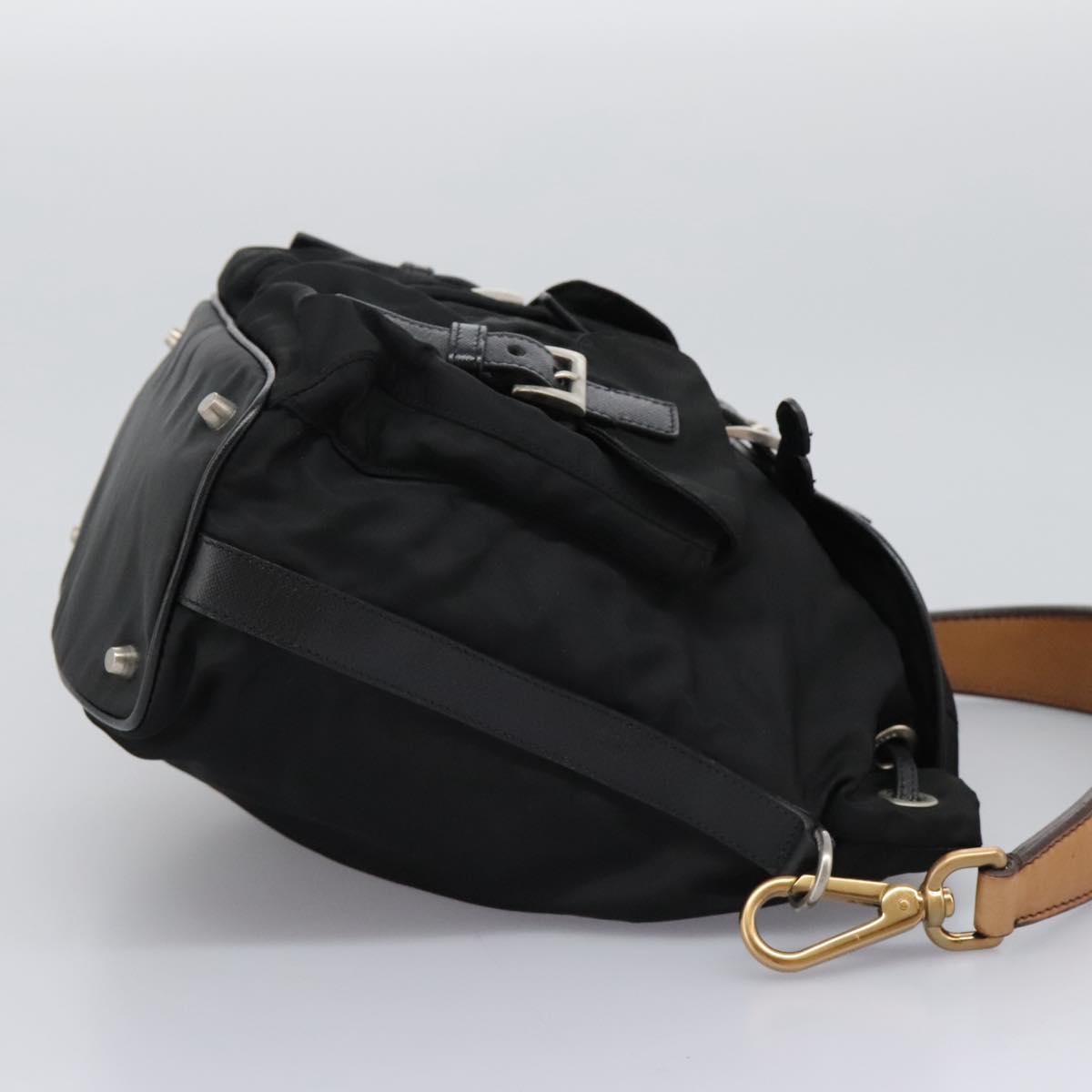 PRADA Shoulder Bag Nylon Black Gold Auth BD928V