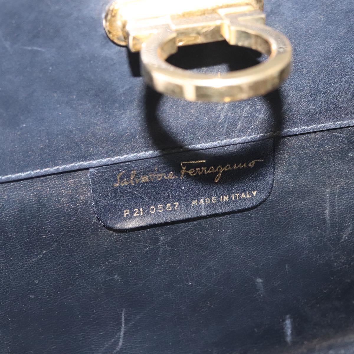 Salvatore Ferragamo Gancini Chain Shoulder Bag Leather Black Gold Auth BD929