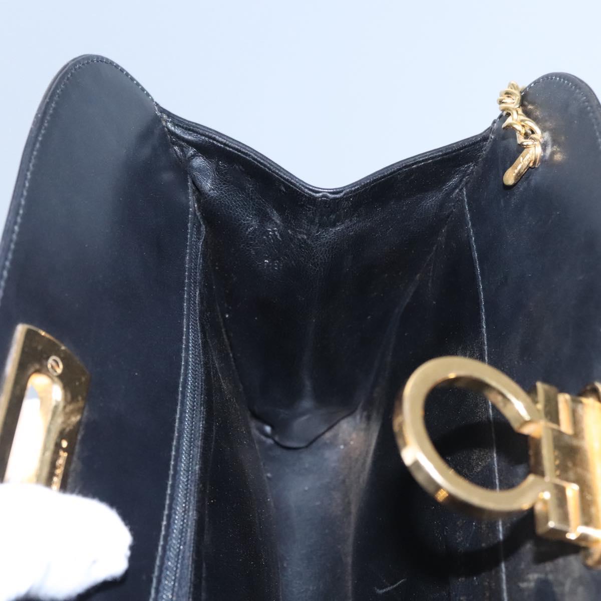 Salvatore Ferragamo Gancini Chain Shoulder Bag Leather Black Gold Auth BD929