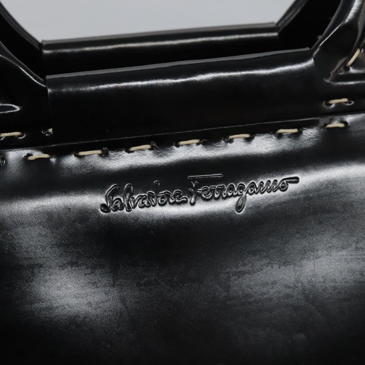 Salvatore Ferragamo Gancini Hand Bag Patent leather 2way Black Auth BD930