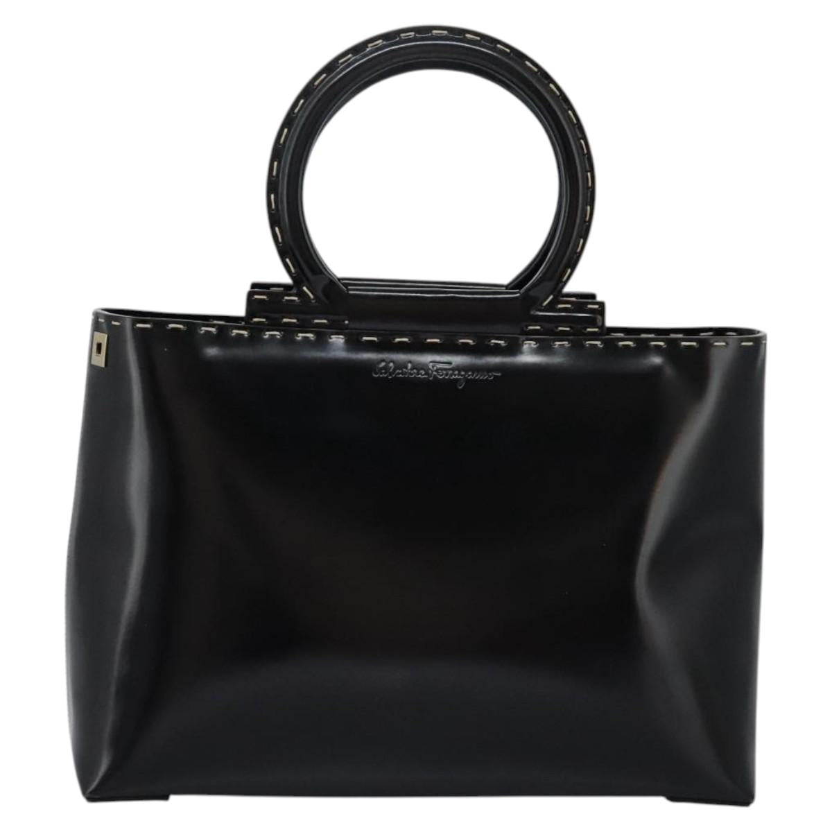 Salvatore Ferragamo Gancini Hand Bag Patent leather 2way Black Auth BD930