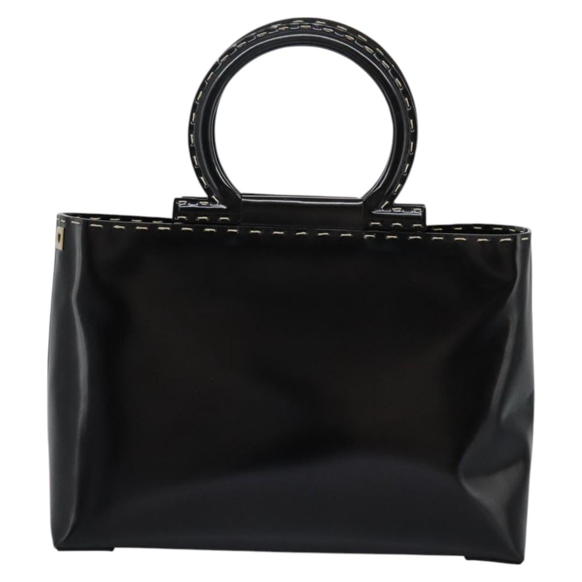 Salvatore Ferragamo Gancini Hand Bag Patent leather 2way Black Auth BD930