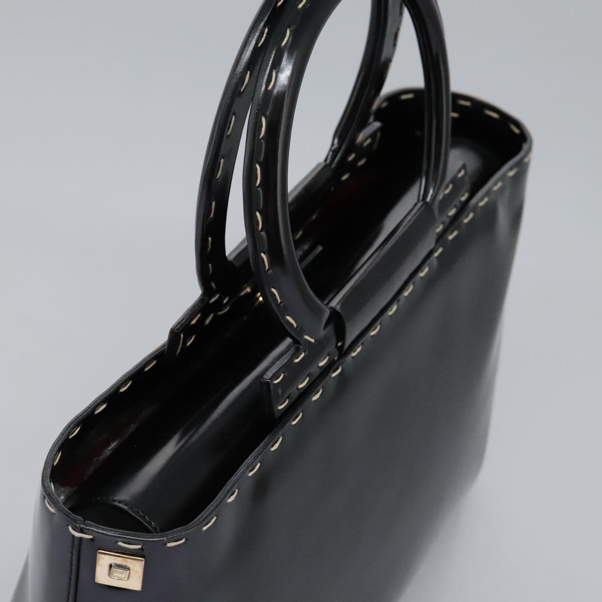 Salvatore Ferragamo Gancini Hand Bag Patent leather 2way Black Auth BD930