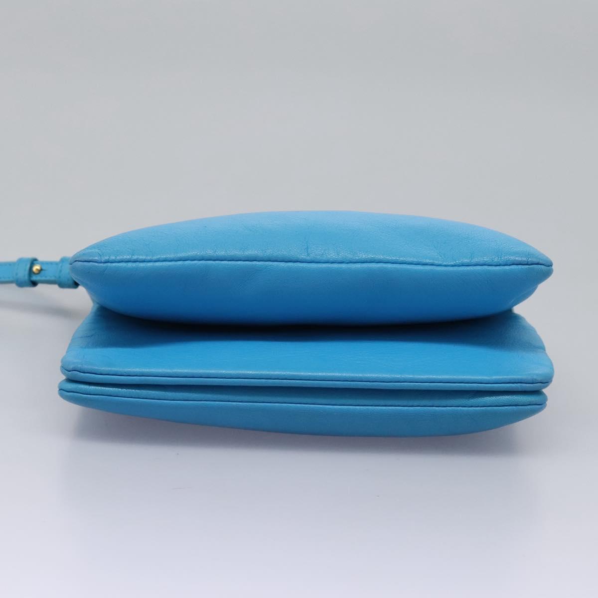 CELINE Trio Small Shoulder Bag Leather Blue Gold Auth BD931