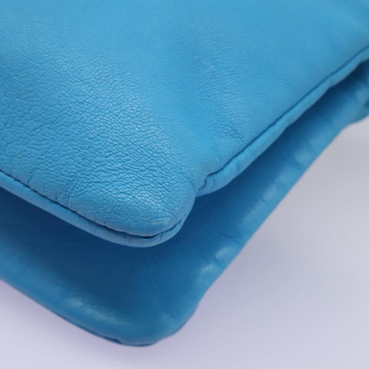 CELINE Trio Small Shoulder Bag Leather Blue Gold Auth BD931