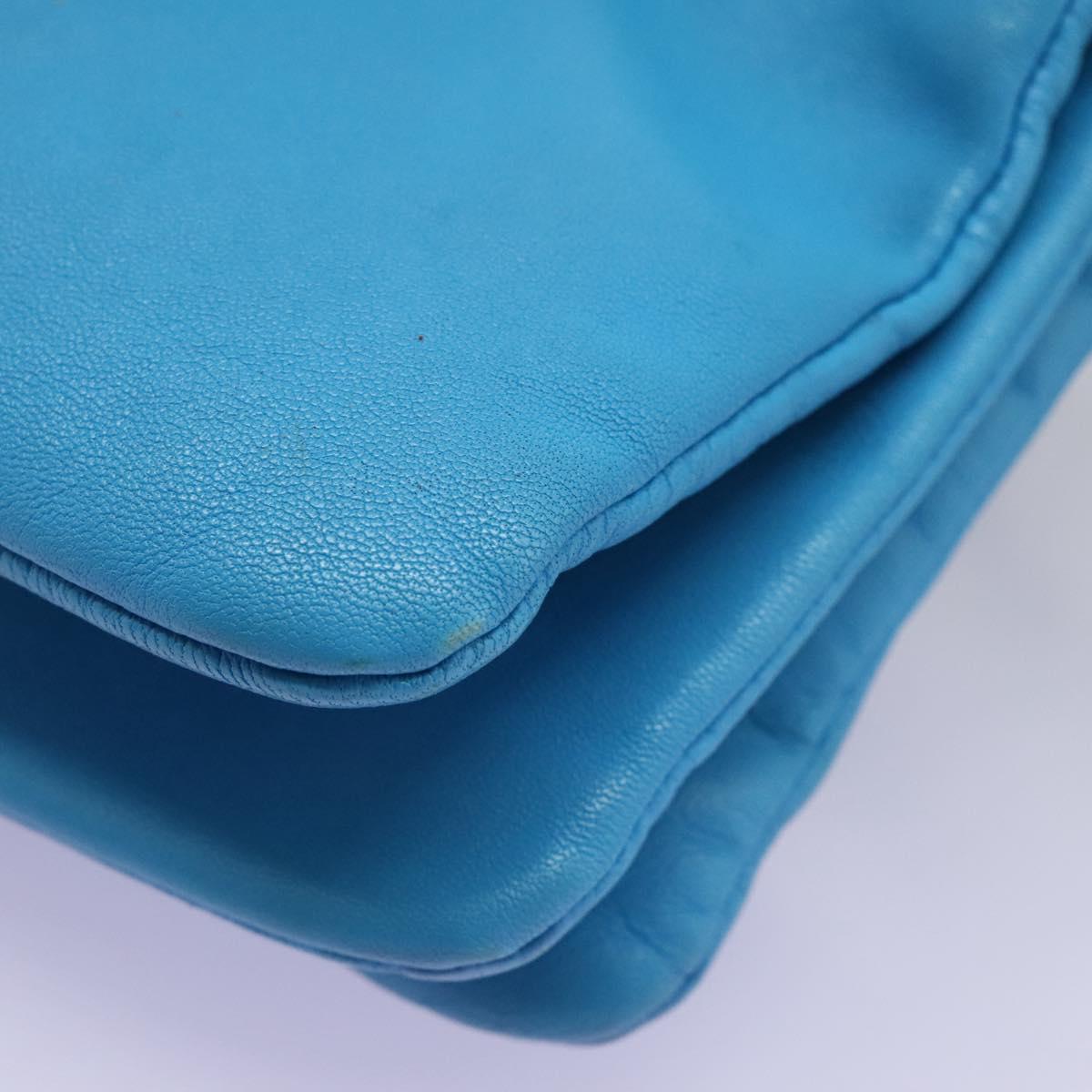 CELINE Trio Small Shoulder Bag Leather Blue Gold Auth BD931