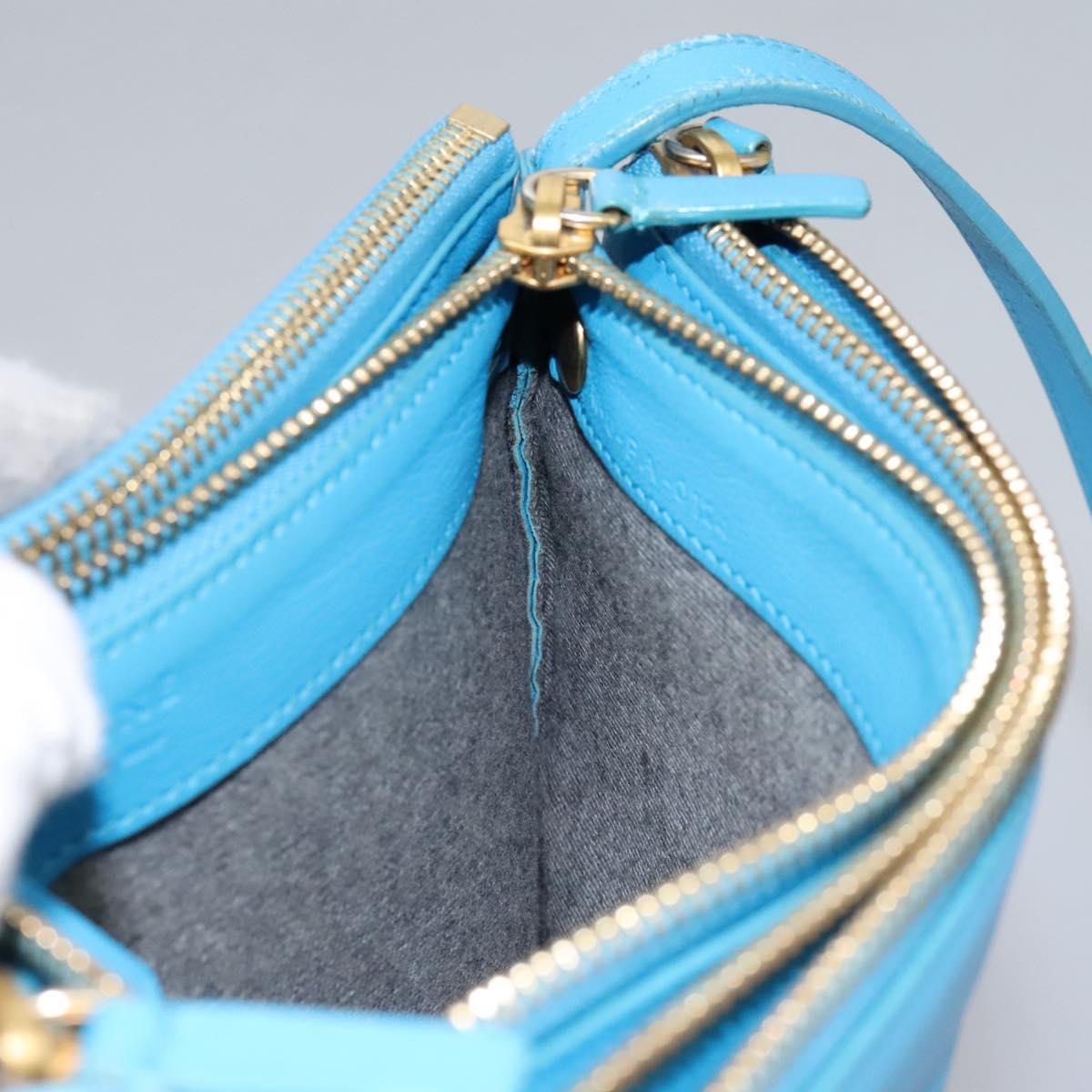 CELINE Trio Small Shoulder Bag Leather Blue Gold Auth BD931